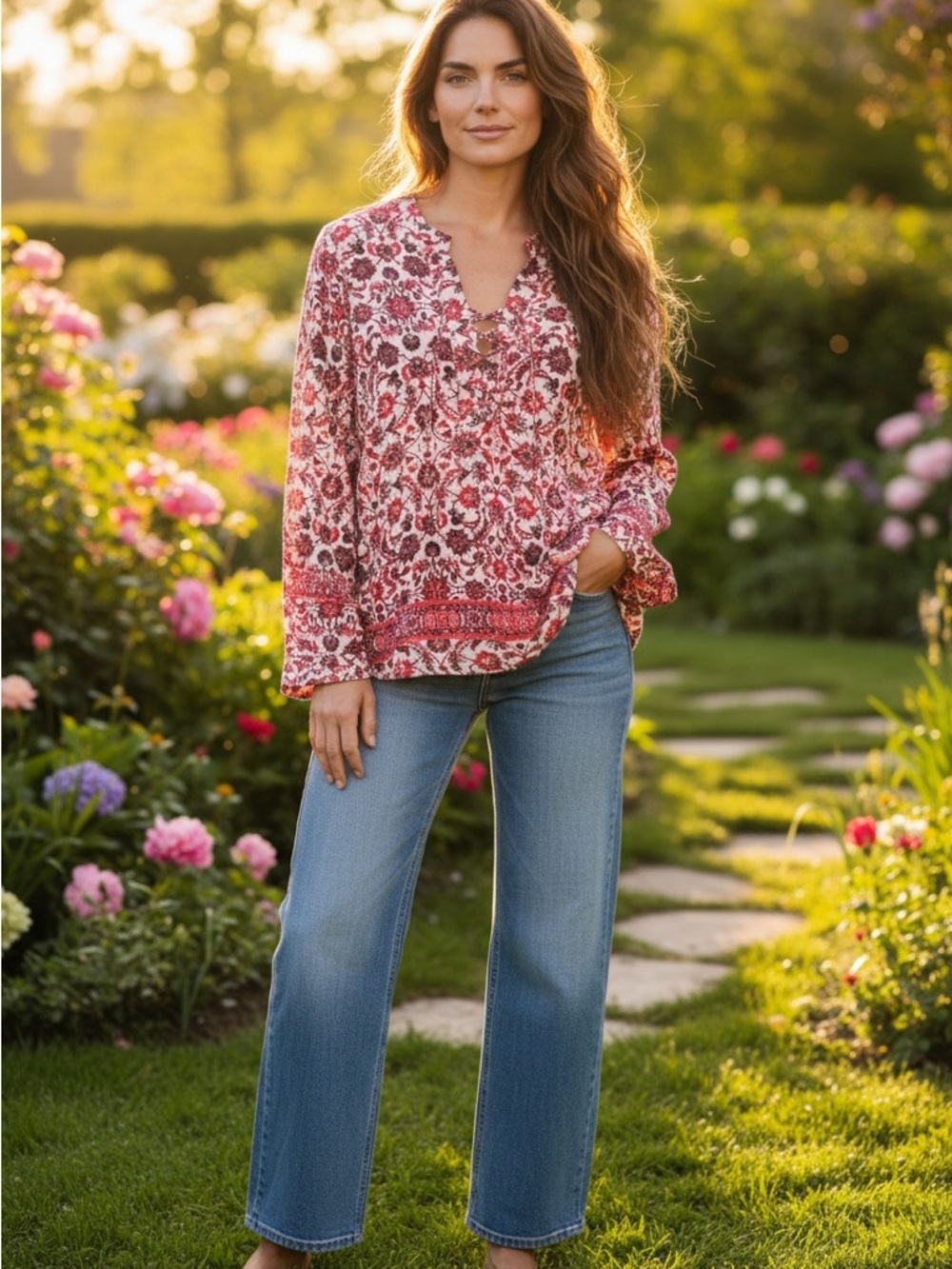 Revolve Floral Lace Up Festival Peasant Tunic Top